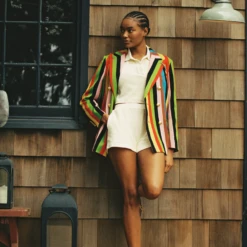 Women's Croquet Stripe Double-Breasted Diana Blazer 20 Women's Croquet Stripe Double-Breasted Diana Blazer -Rowingblazersus Shop 0