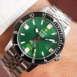 Zodiac X Rowing Blazers For Harry's Bar Super Sea Wolf -Rowingblazersus Shop ZODIAC WATCH GREEN ONWRIST 1