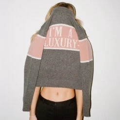 Gyles & George Women's "I'm A Luxury" Sweater -Rowingblazersus Shop color grey 10