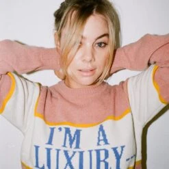 Gyles & George Women's "I'm A Luxury" Sweater -Rowingblazersus Shop color pink 11 6e501ad6 f339 4f93 8a6b d8ed2805c7b5